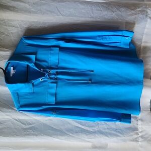 Calvin Klein M V-neck Tie-up Blue Blouse Button cuffs